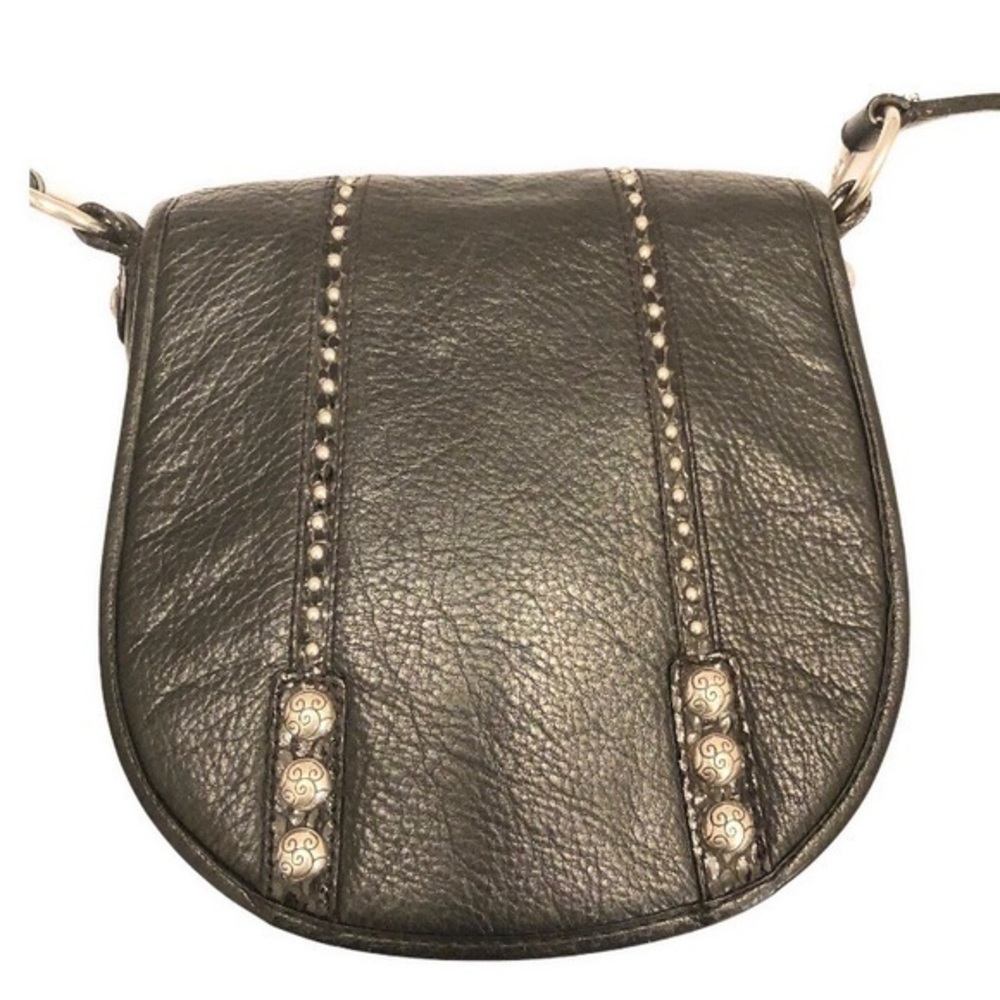 Brighton black leather studded flap saddle bag